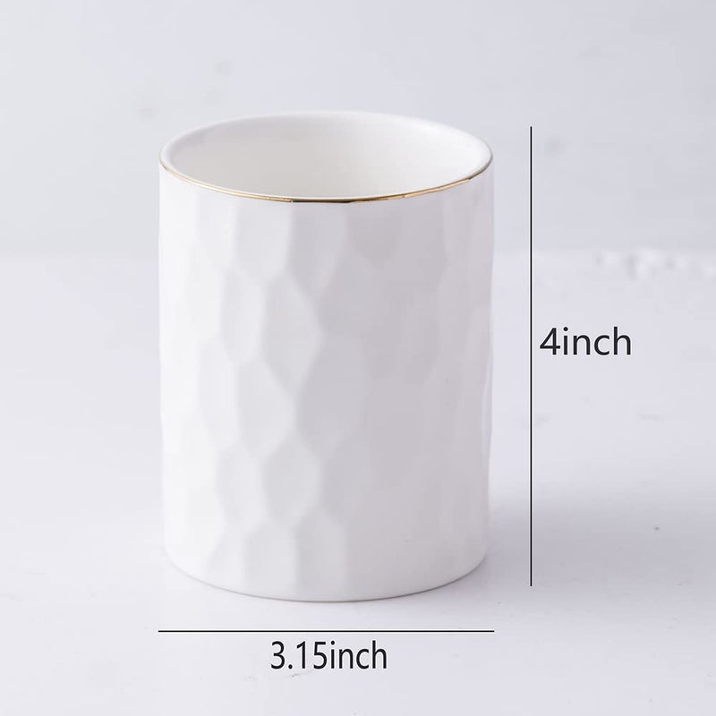 YOSCO Ceramic Aesthetic Pen Holder for Desk Cute White Pencil Holder Cup Pot Desk Organizer Office Supplies - Stylish Office Decor, Makeup Brush Holder,Toothbrush Holder (White) - Image 2